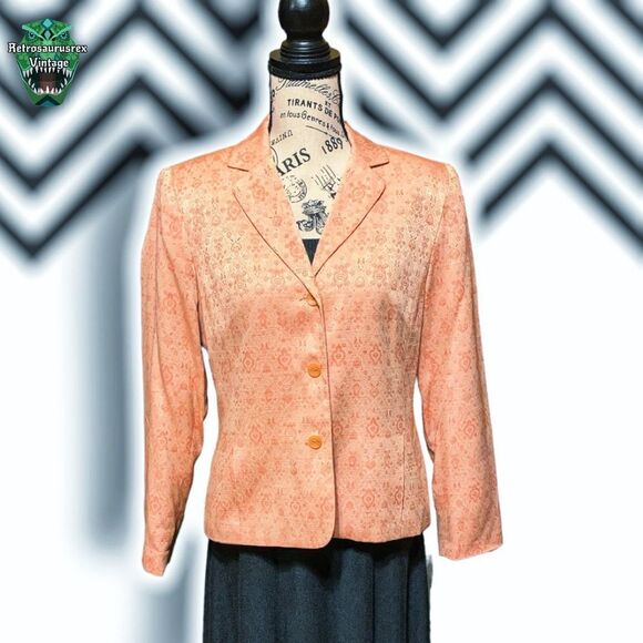 VINTAGE 1980’s Tangerine Mandala Print Business Casual Blazer Jacket, 8P - Picture 6 of 7